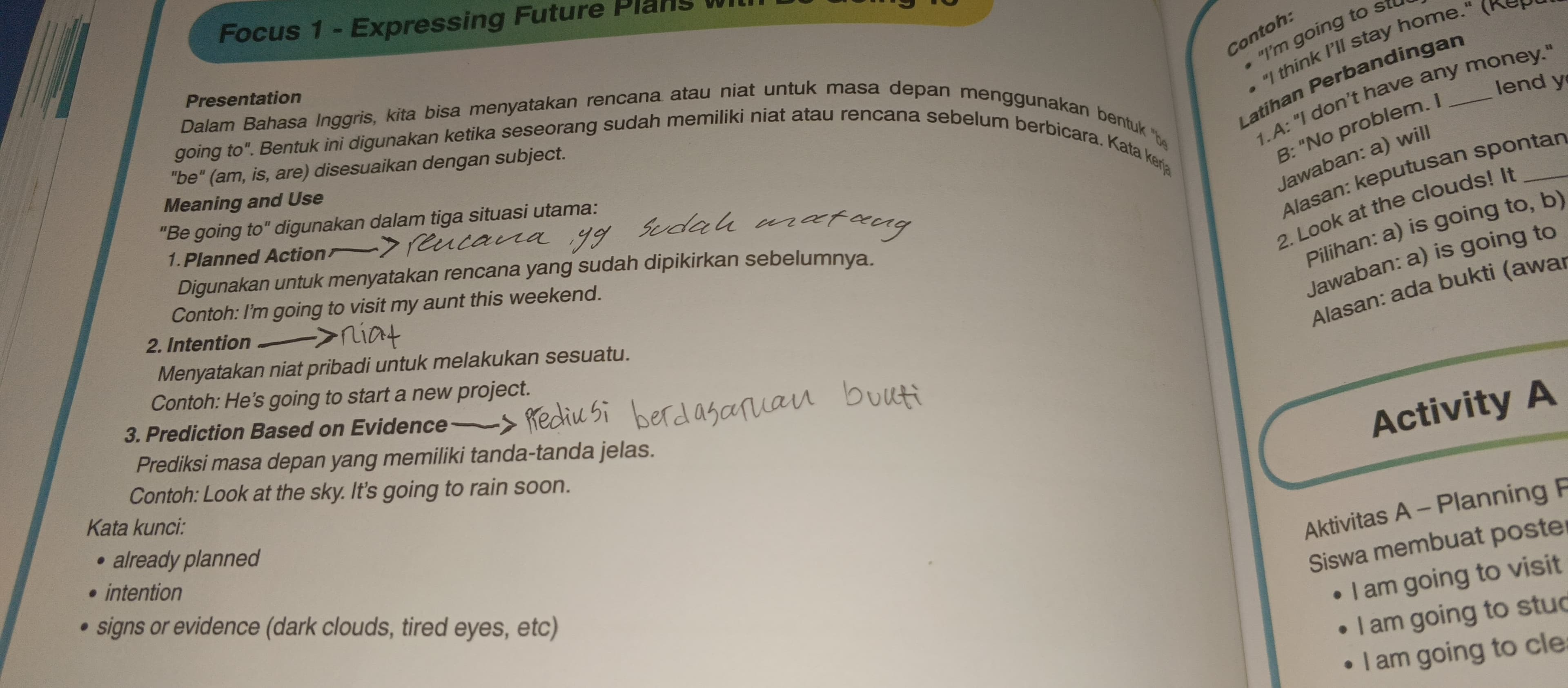 perbedaan planned action,intention,prediction based on evidence
